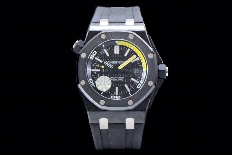 Audemars Piguet Top Replica Watches 15706 Series Men's Mechanical Watch with Ceramic Bezel and Black Plate Front View