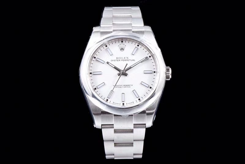 Rolextop-tiersuper clone watch Oyster Perpetual series men's mechanical white dialsteel bracelet watch front view