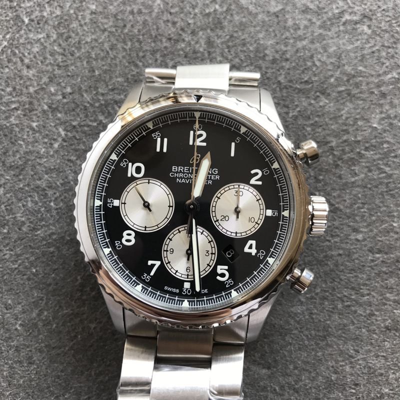 Breitlingtop-tiersuper clone watch pilot 8 series men's steel bracelet black dial watch front view
