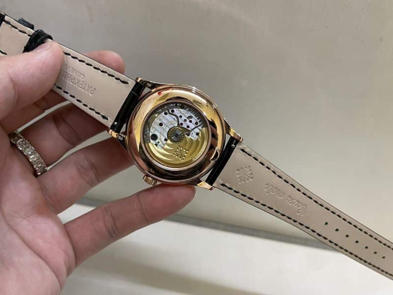 Patek Philippesuper clone watch complex monthly calendar date displayday display series men's leather strap mechanical rose gold watch movement picture