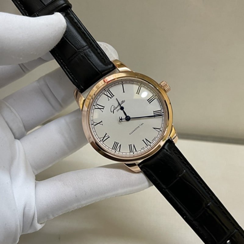 top-tier replica watch Glashütte Original original men's leather strap watch front view