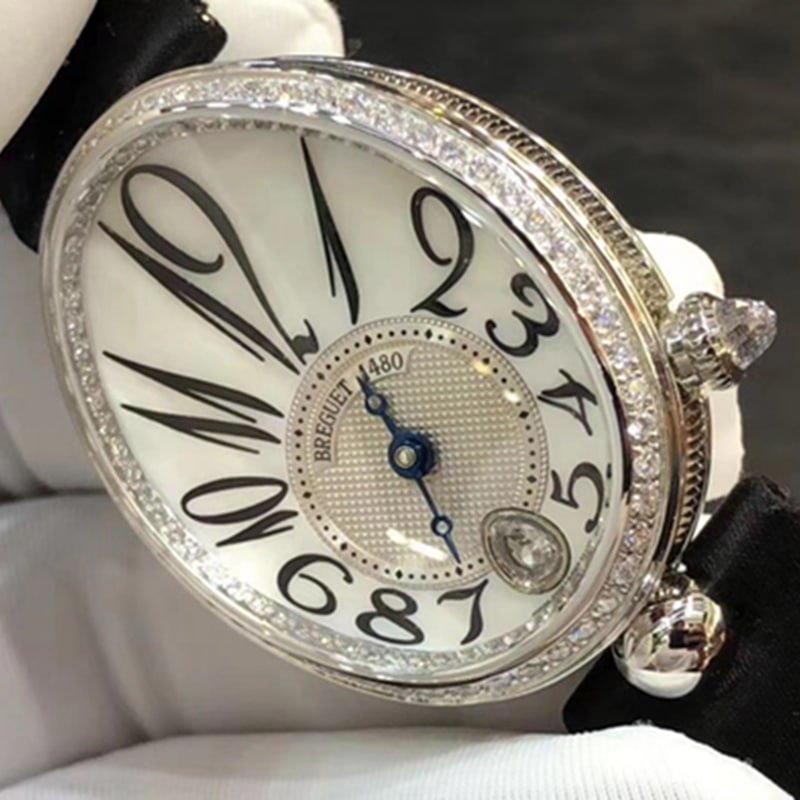 top-tier replica watch Breguet women's real diamond leather strap watch front view