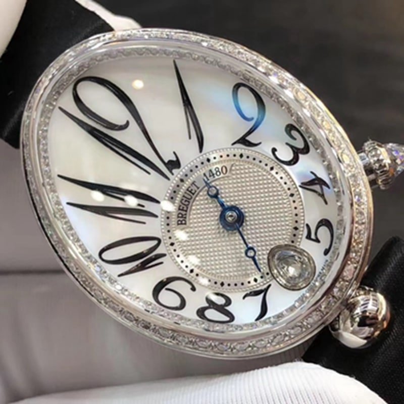 top-tier replica watch Breguet women's real diamond leather strap watch front view