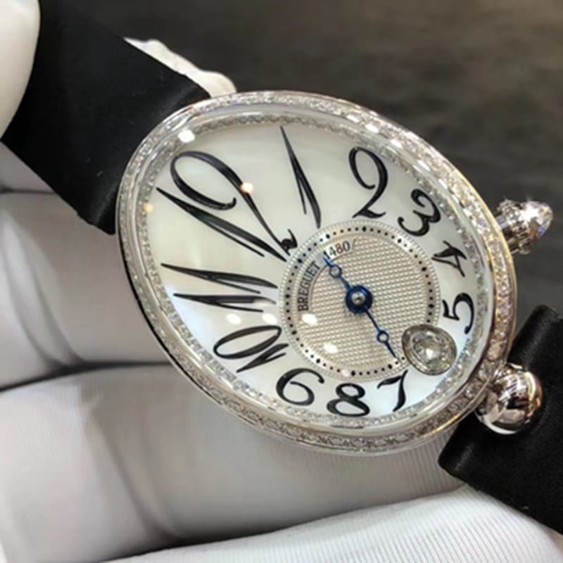 top-tier replica watch Breguet women's real diamond leather strap watch front view