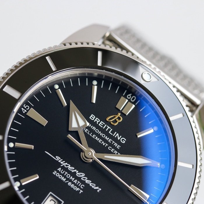 top-tier replica watch Breitling men's black dial super ocean culture series mechanical watch detail shots