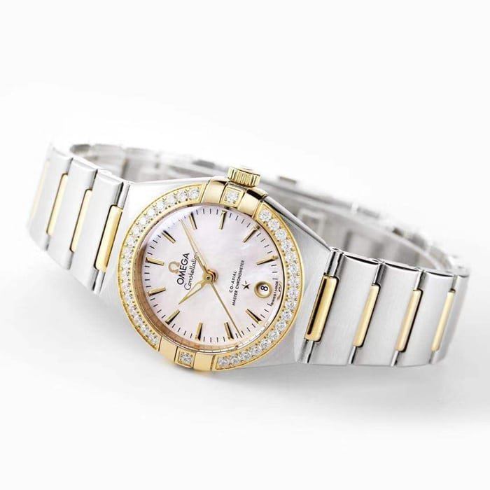 Top Replica Watches Omega Women's White Plate Constellation Steel Strap Watch Front View