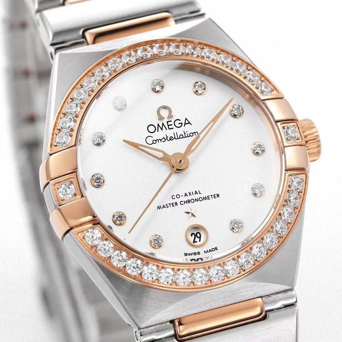 Top Replica Watches Omega Women's White Plate Constellation Steel Strap Watch Front View
