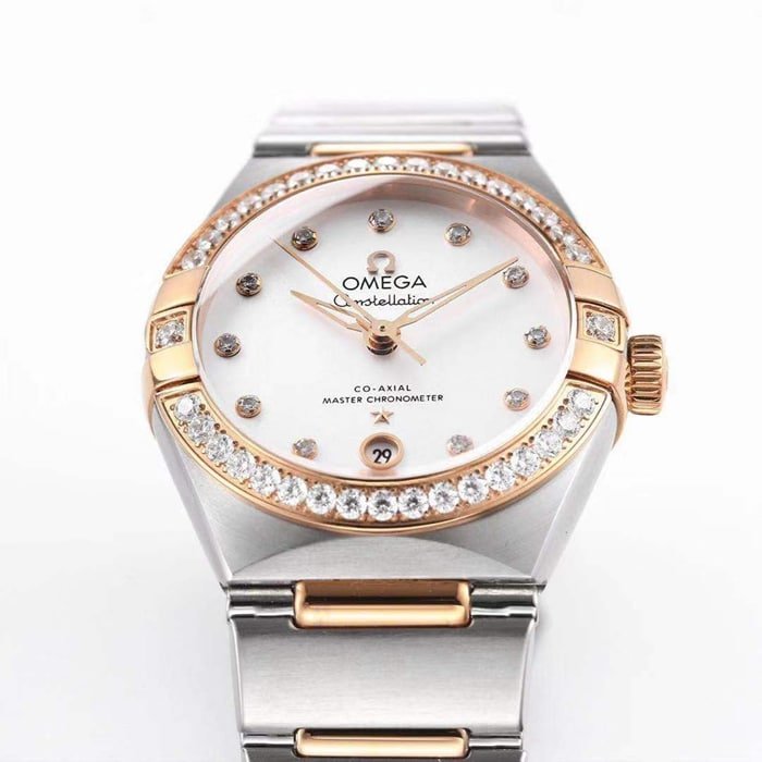 Top Replica Watches Omega Women's White Plate Constellation Steel Strap Watch Details
