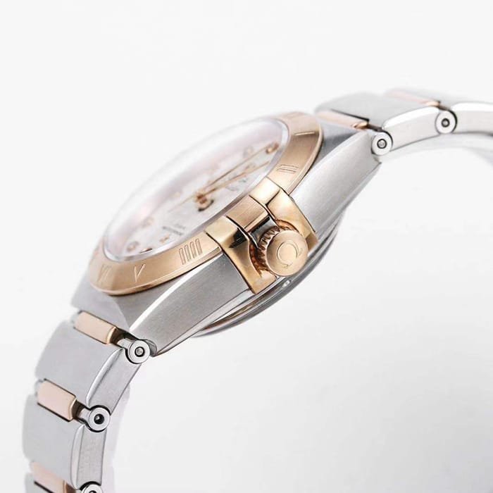 Top Replica Watches Omega Women's White Plate Constellation Steel Strap Watch Side View