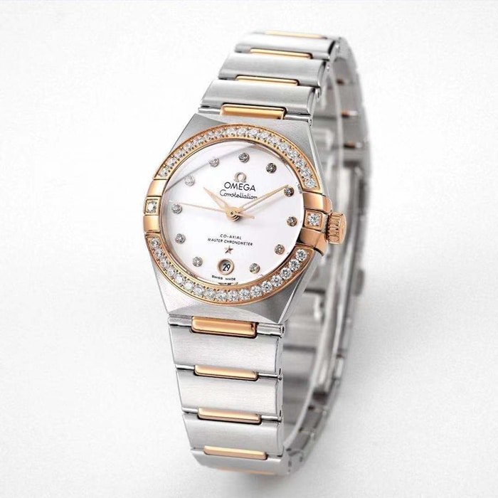 Top Replica Watches Omega Women's White Plate Constellation Steel Strap Watch Front View