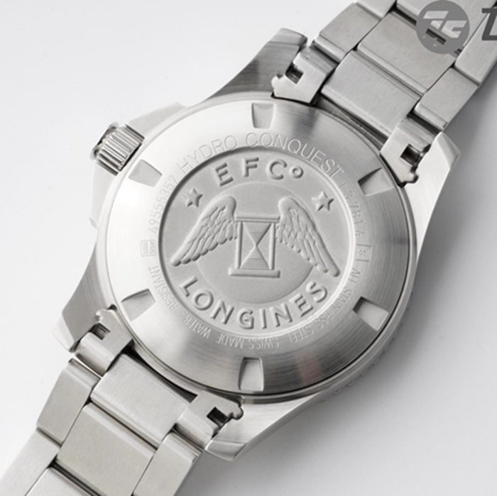 Top-tier replica watch Longines men's green dial Concas series mechanical steel bracelet watch back cover picture