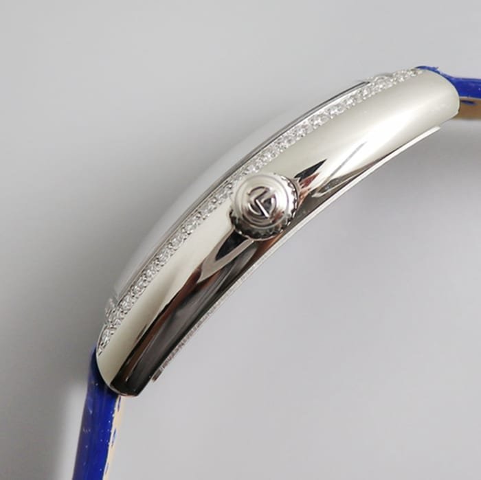top-tier replica watch Frank Muller women's white dial barrel quartz watch side view