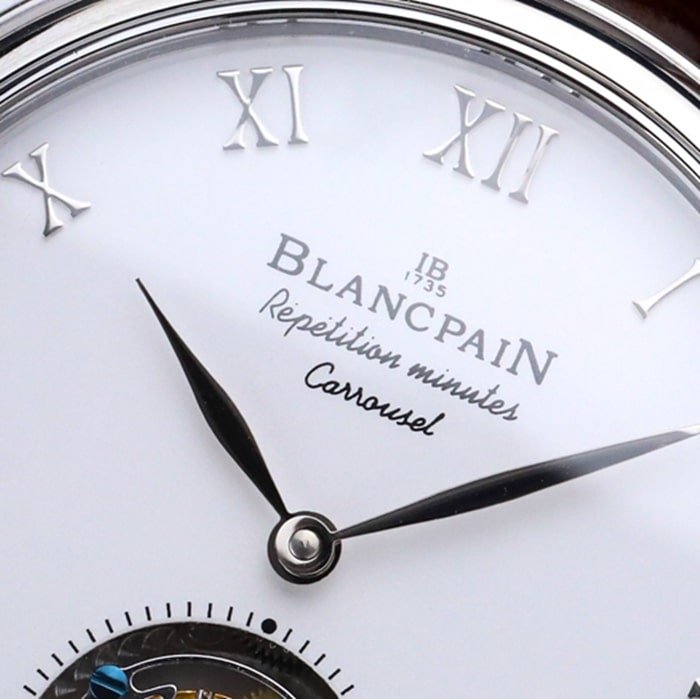 Top-tier replica watch Blancpain men's white dial Art Master series leather strap watch detail shots