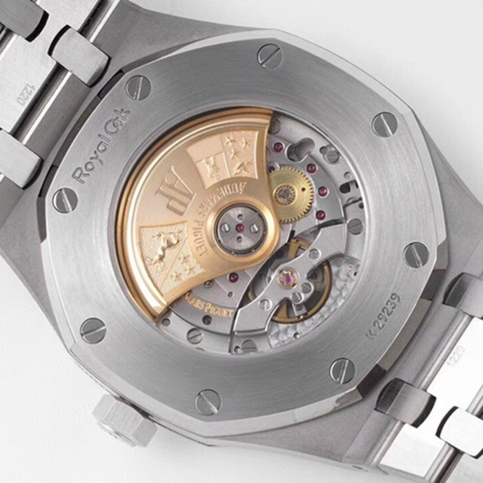 top-tier replica watch Audemars Piguet men's white dialRoyal Oak series mechanical steel bracelet watch movement picture