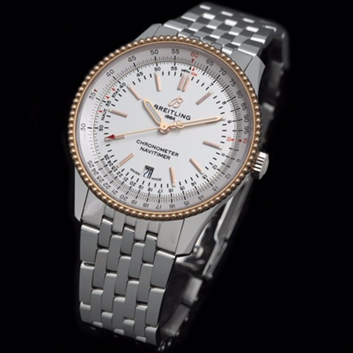 Top-tier replica watch Breitling men's white dial aviation chronograph1 series steel bracelet watch front view