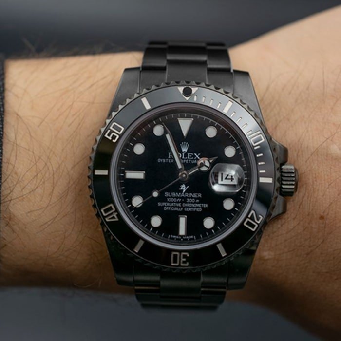 top-tier replica watch Rolex men's black dial Submariner series steel bracelet watch front view