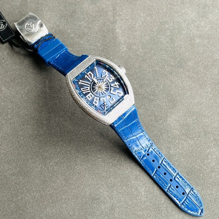 top-tier replica watch Frank Muller men's blue dialV45 SC DT series full automatic movement watch front view