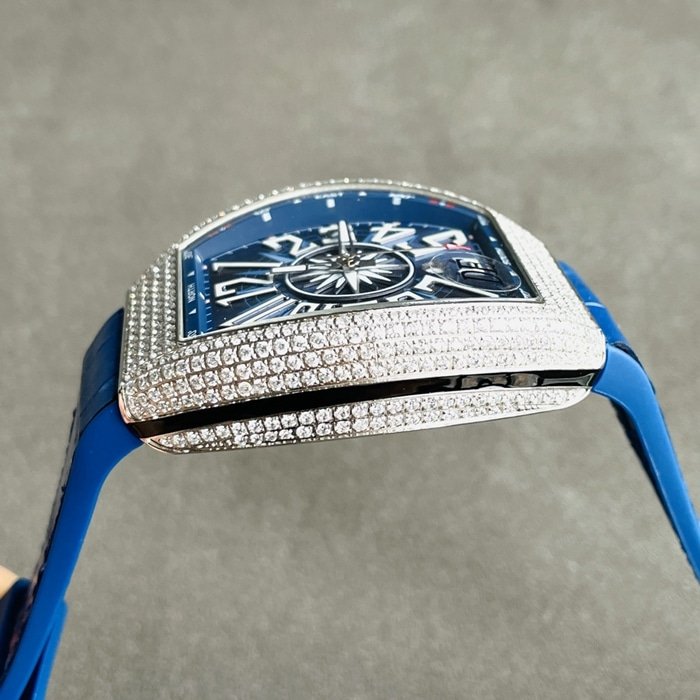 top-tier replica watch Frank Muller men's blue dialV45 SC DT series full automatic movement watch side view
