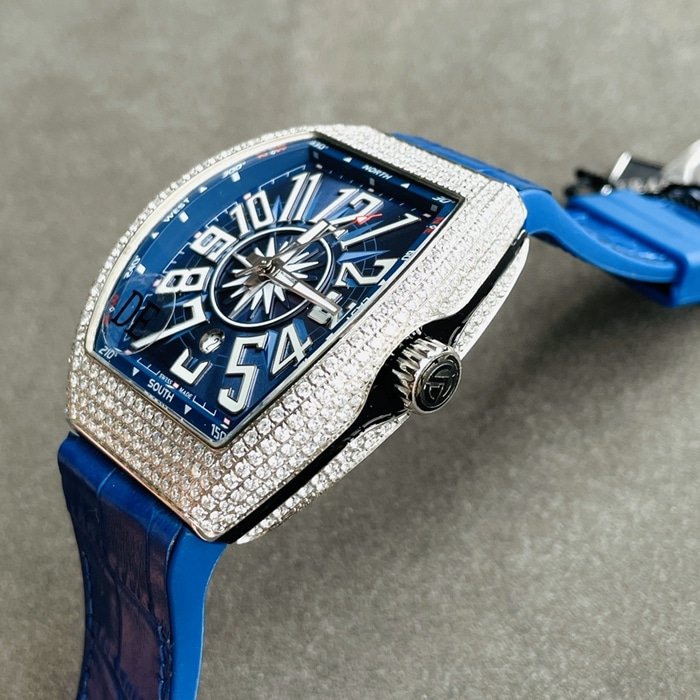top-tier replica watch Frank Muller men's blue dialV45 SC DT series full automatic movement watch front view