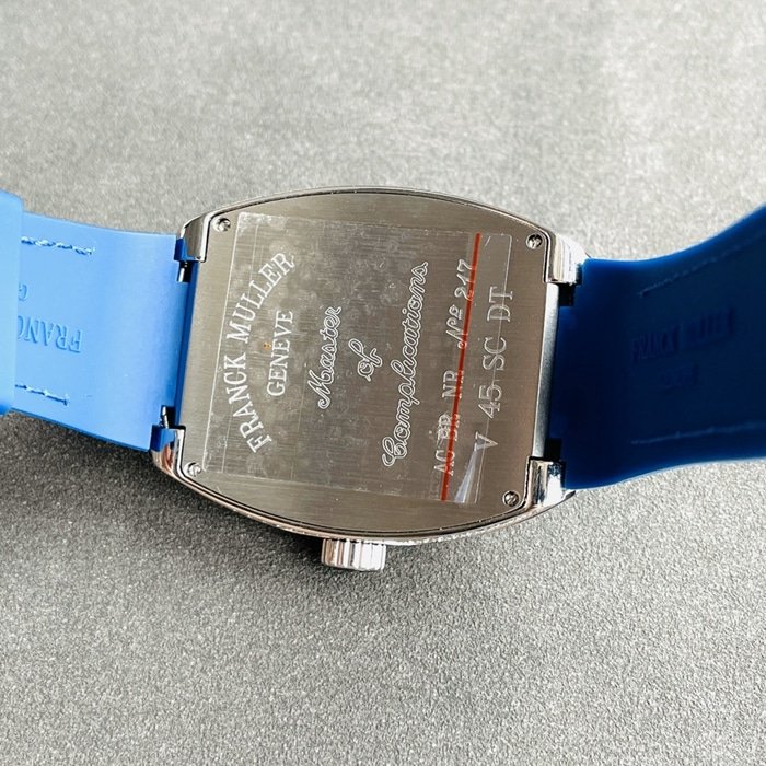 top-tier replica watch Frank Muller men's blue dialV45 SC DT series full automatic movement watch back cover picture