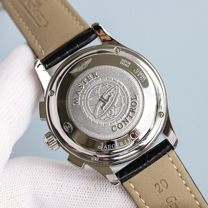 Top-tier replica watch Jaeger-LeCoultre men's white dial master series fully automatic movementleather strap watch back cover picture