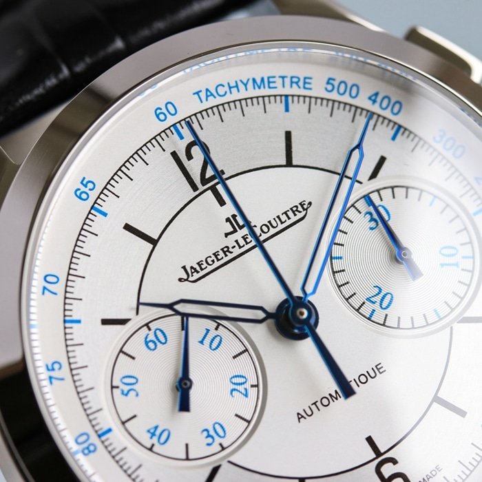 top-tier replica watch Jaeger-LeCoultre men's white dial master series fully automatic movementleather strap watch detail shots