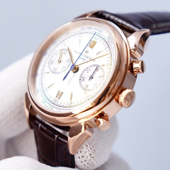 top-tier replica watch Vacheron Constantin men's white dial1955 series leather strap watch side view