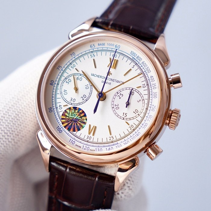 top-tier replica watch Vacheron Constantin men's white dial1955 series leather strap watch front view