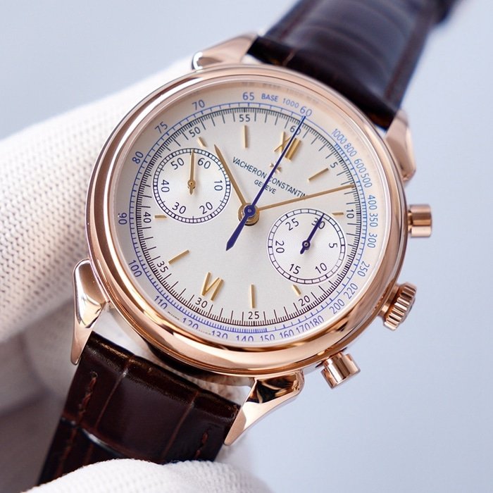 top-tier replica watch Vacheron Constantin men's white dial1955 series leather strap watch front view