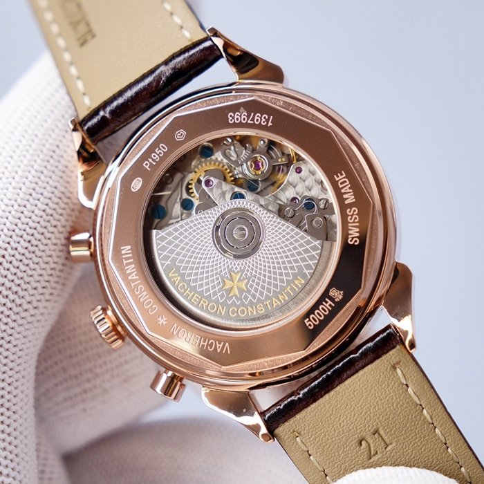 Top-tier replica watch Vacheron Constantin men's white dial1955 series leather strap watch movement picture