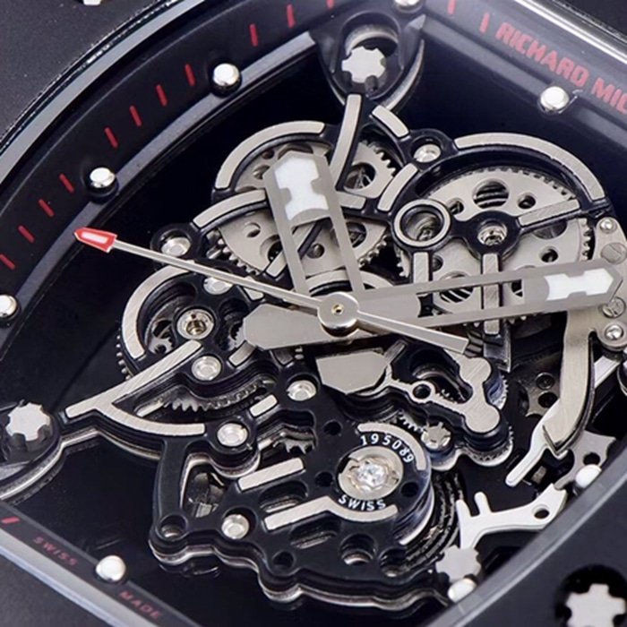 top-tier replica watch Richard Mille men's black dial watch detail shots
