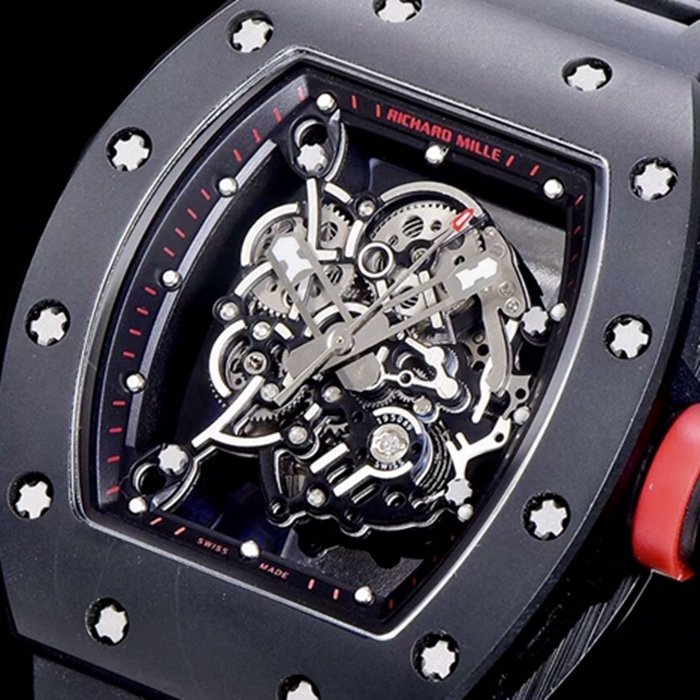 top-tier replica watch Richard Mille men's black dial watch front view