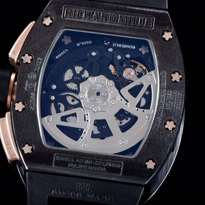Top-tier replica watch Richard Mille men's black dial automatic chronograph watch movement picture