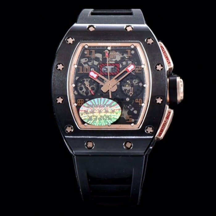 top-tier replica watch Richard Mille men's black dial automatic chronograph watch front view