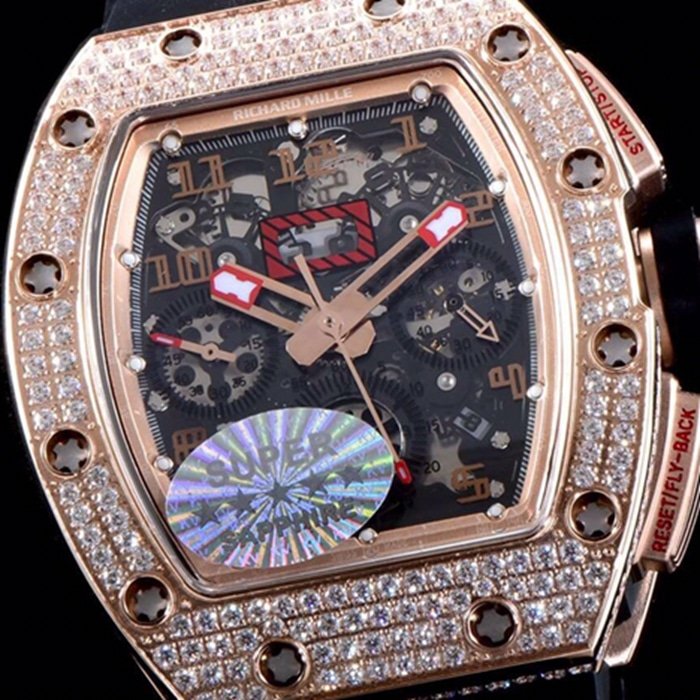 top-tier replica watch Richard Mille men's black dial automatic chronograph watch front view