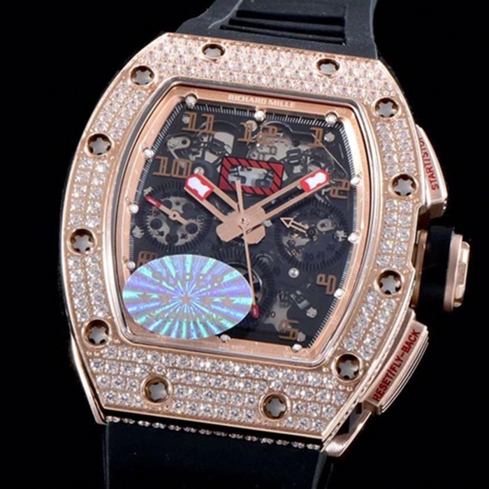 top-tier replica watch Richard Mille men's black dial automatic chronograph watch front view