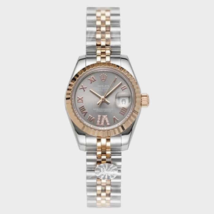 Top-tier replica watch Rolex women's gray plate Datejuststeel bracelet watch front view