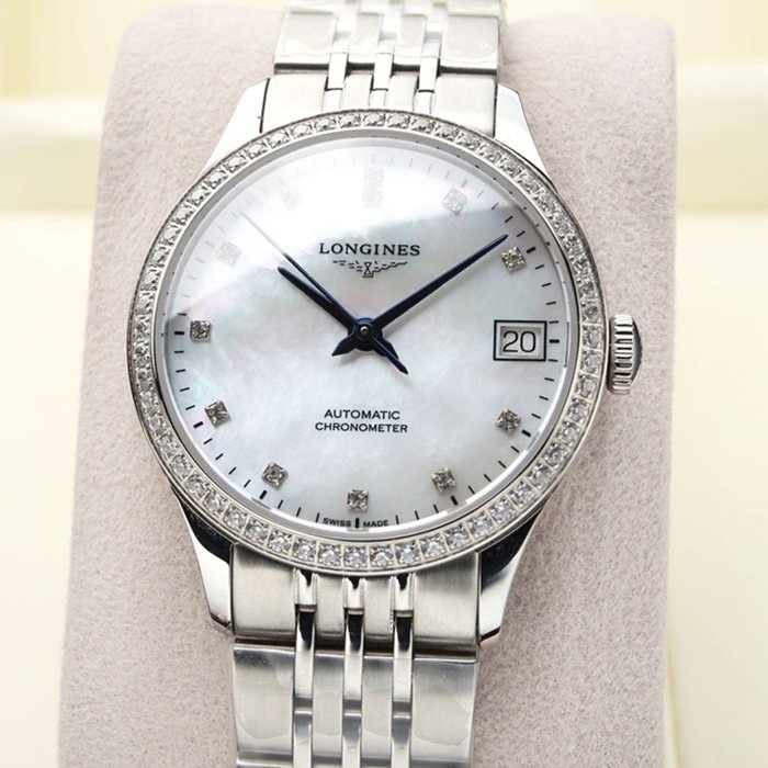 top-tier replica watch Longines men's black dial pioneer series steel bracelet watch front view