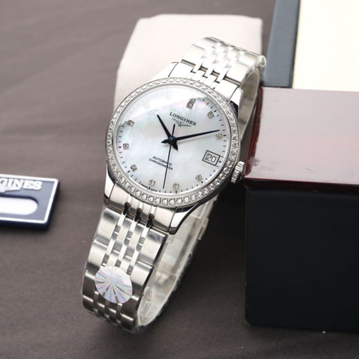 top-tier replica watch Longines men's black dial pioneer series steel bracelet watch front view