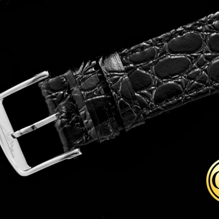 top-tier replica watch Longines men's gray plate black belt magnificent leather strap watch clasp picture