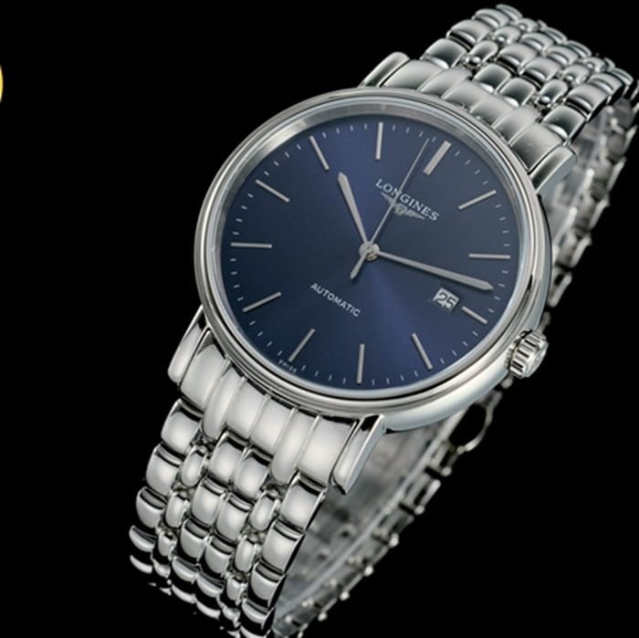 top-tier replica watch Longines men's blue dialsteel bracelet magnificent series watch front view