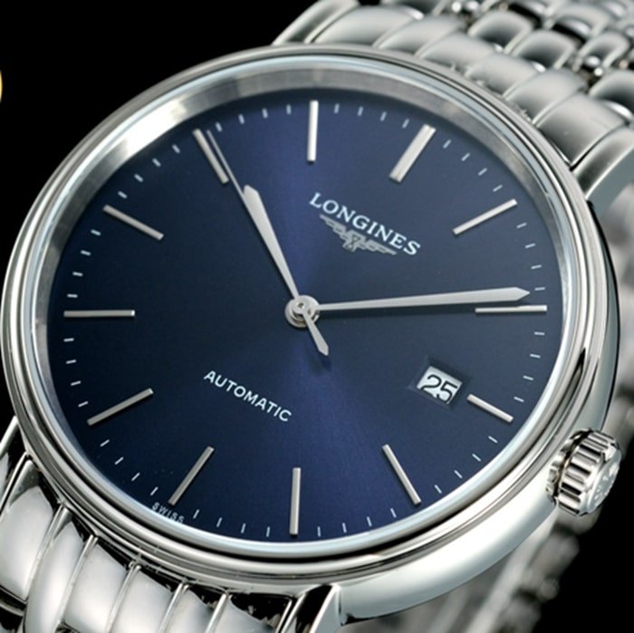 top-tier replica watch Longines men's blue dialsteel bracelet magnificent series watch front view