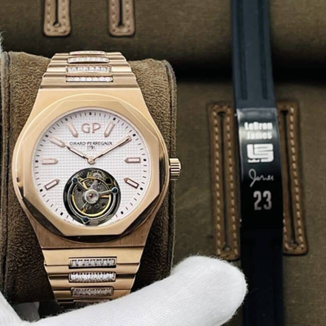 top-tier replica watch Girard-Perregaux men's white dial gold belt laurel series tourbillon watch front view