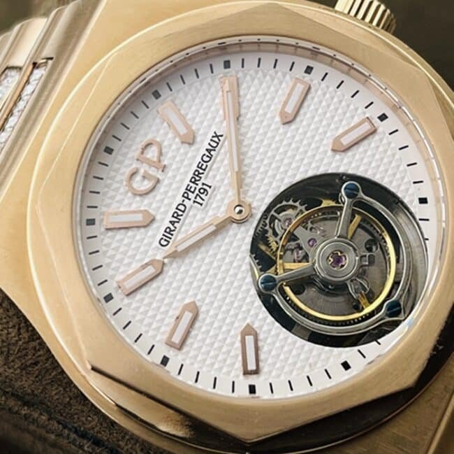 top-tier replica watch Girard-Perregaux men's white dial gold belt laurel series tourbillon watch front view