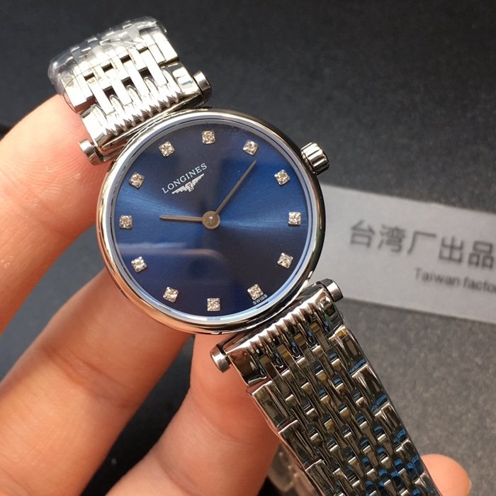 TW factory top-tier replica watch Longines women's blue dialsteel bracelet Jialan series quartz watch front view