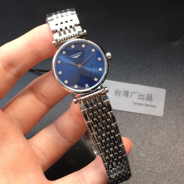 TW factory top-tier replica watch Longines women's blue dialsteel bracelet Jialan series quartz watch front view