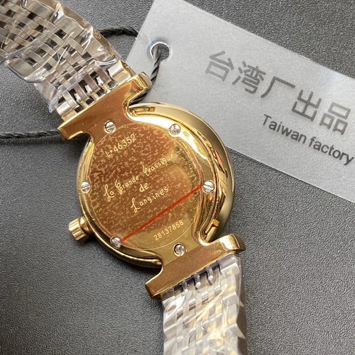 Top-tier replica watch Longines couple watch white dial gold belt Jialan series quartz watch back cover picture