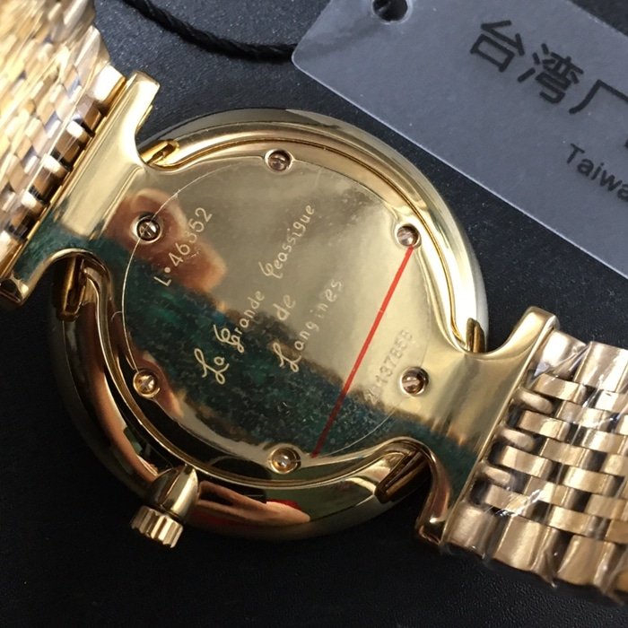 Top-tier replica watch Longines couple watch gold plate gold belt Jialan series quartzsteel bracelet watch back cover picture
