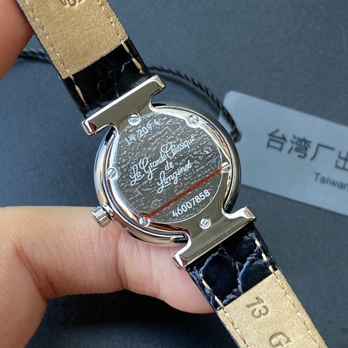 Top-tier replica watch Longines couple watch blue dial black belt Jialan series leather strapquartz watch back cover picture