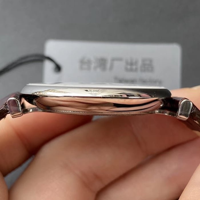 top-tier replica watch Longines couple watch white dial brown belt Jialan series leather strap watch side view